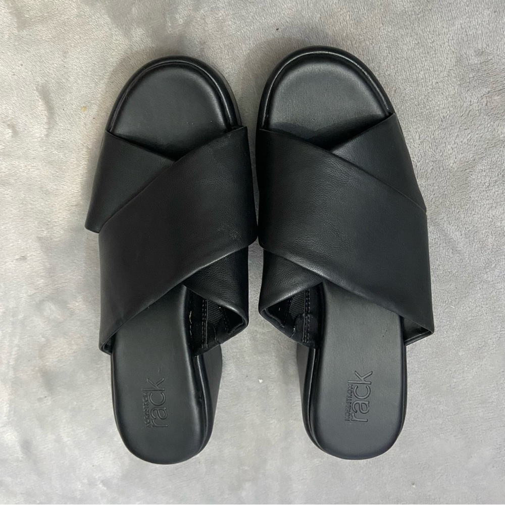 New! Nordstrom Black Women's platform Slide heeled Sandals black - Picture 3 of 8